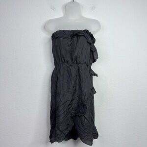 Akualani Dress Womens L Black Silk Ruffle‎ Strapless Whimsigoth Witchy Fairy